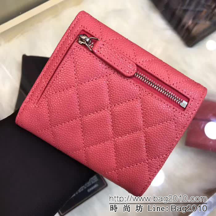 CHANEL香奈兒 18年春夏新款 CF短三折錢包 荔枝紋頭層牛皮 水蜜桃色 82288  DJC3131